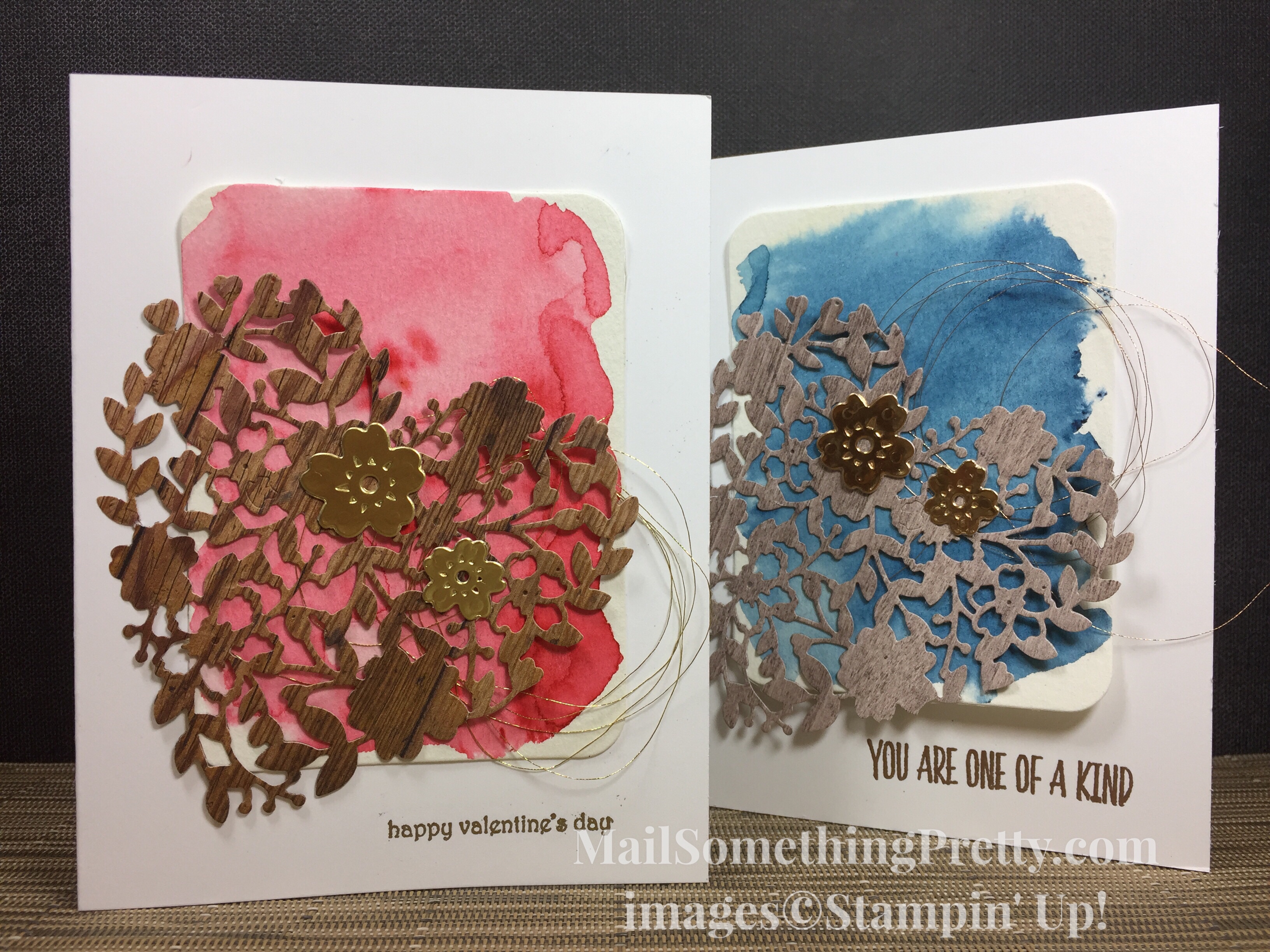 Wood cut out heart with watercolor background valentine card