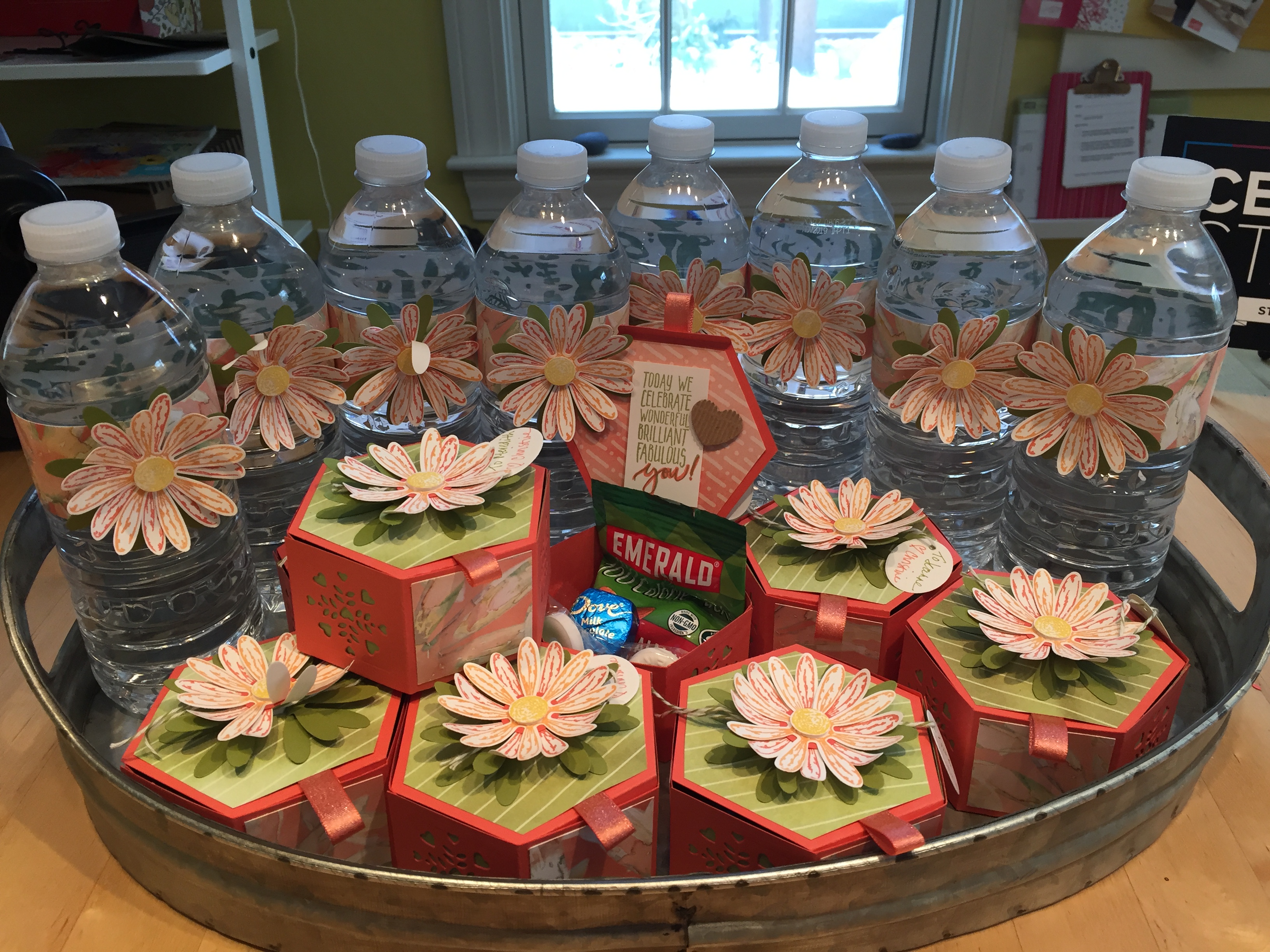 Decorated Hexagon Boxes & Matching Water Bottles