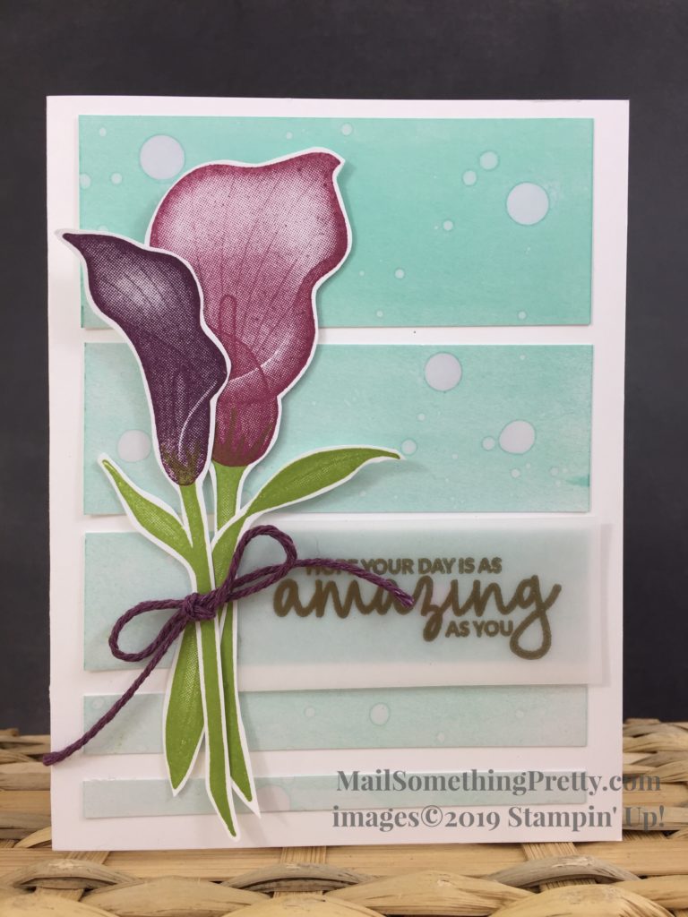 Ombre Calla Lily card using glossy paper and sponge brayer