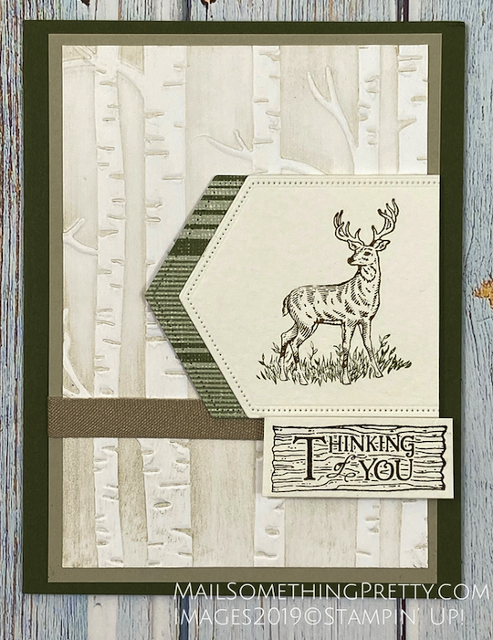 Two-toned woodland background with Deer on card
