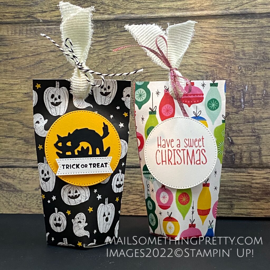 Flat bottomed pattern paper holiday treat bags