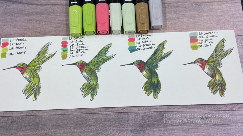 Blends Markers coloring chart for Ruby Throated Hummingbirds