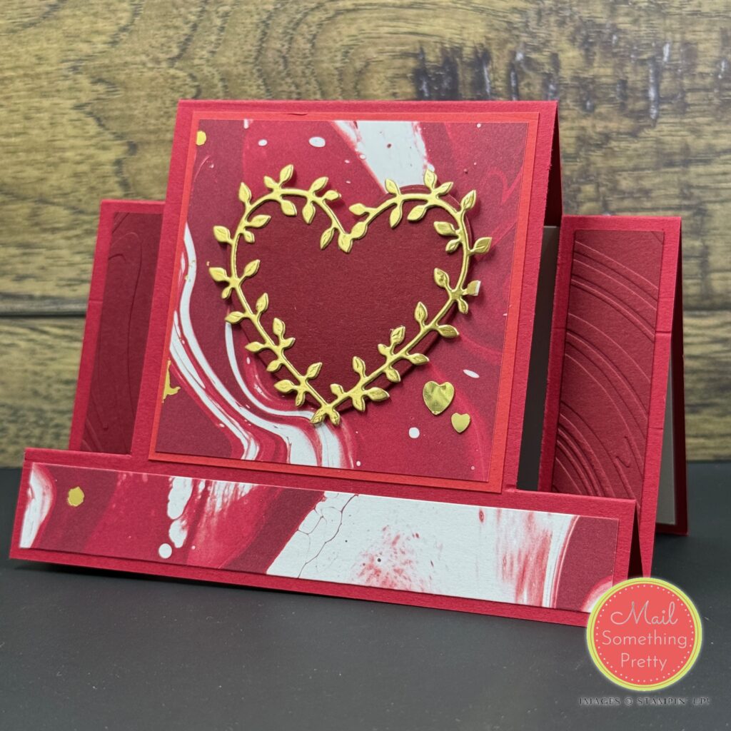 heart double step card with marbelized paper